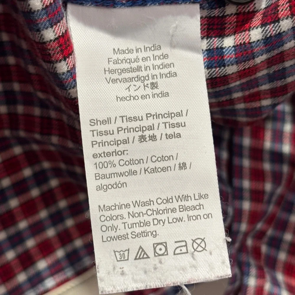 J. Crew Mens Brushed Twill Plaid Button Down Shirt Red White Blue Classic Fit M